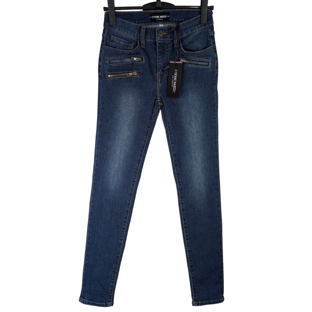 Etienne Marcel Classic Skinny Multi Zipper Denim Jeans Blue Women’s Size 25 NWT